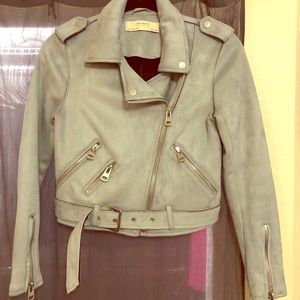 Zara Faux Suede Moto Jacket Light Blue size XS